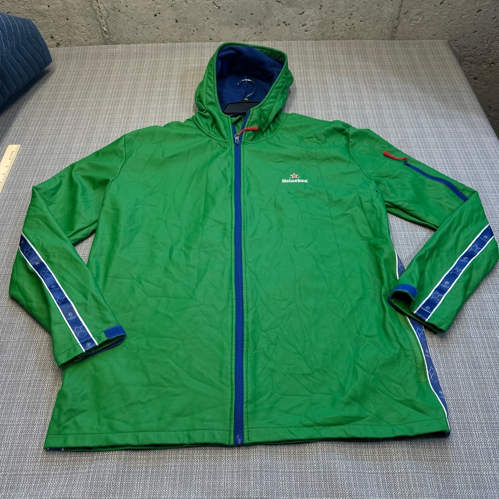 Heineken UEFA Champions League Jacket Men‎ XL Green Full Zip Hooded Faux Leather